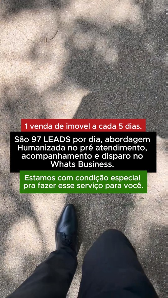 Frame do criativo com uma cena de caminhada e texto conversacional sobre leads e atendimento.